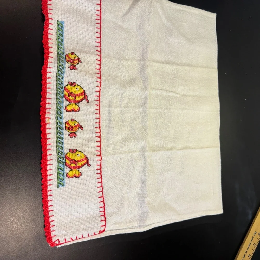 Handmade Tea Towel Home 16x25 White Cross Stitch Fish Scalloped Edge